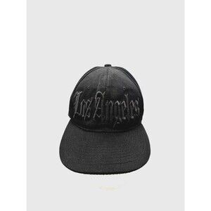Los Angeles Snapback Hat Cap Black On Black Old English Script Gothic Font LA